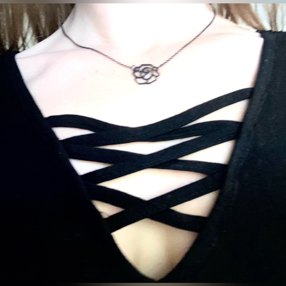 Strapped Neckline Black Longsleeve Top